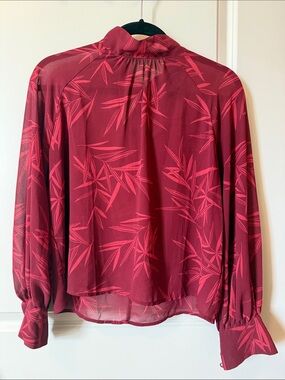Forever 21 Burgundy Leaf-Print Long-Sleeve Blouse